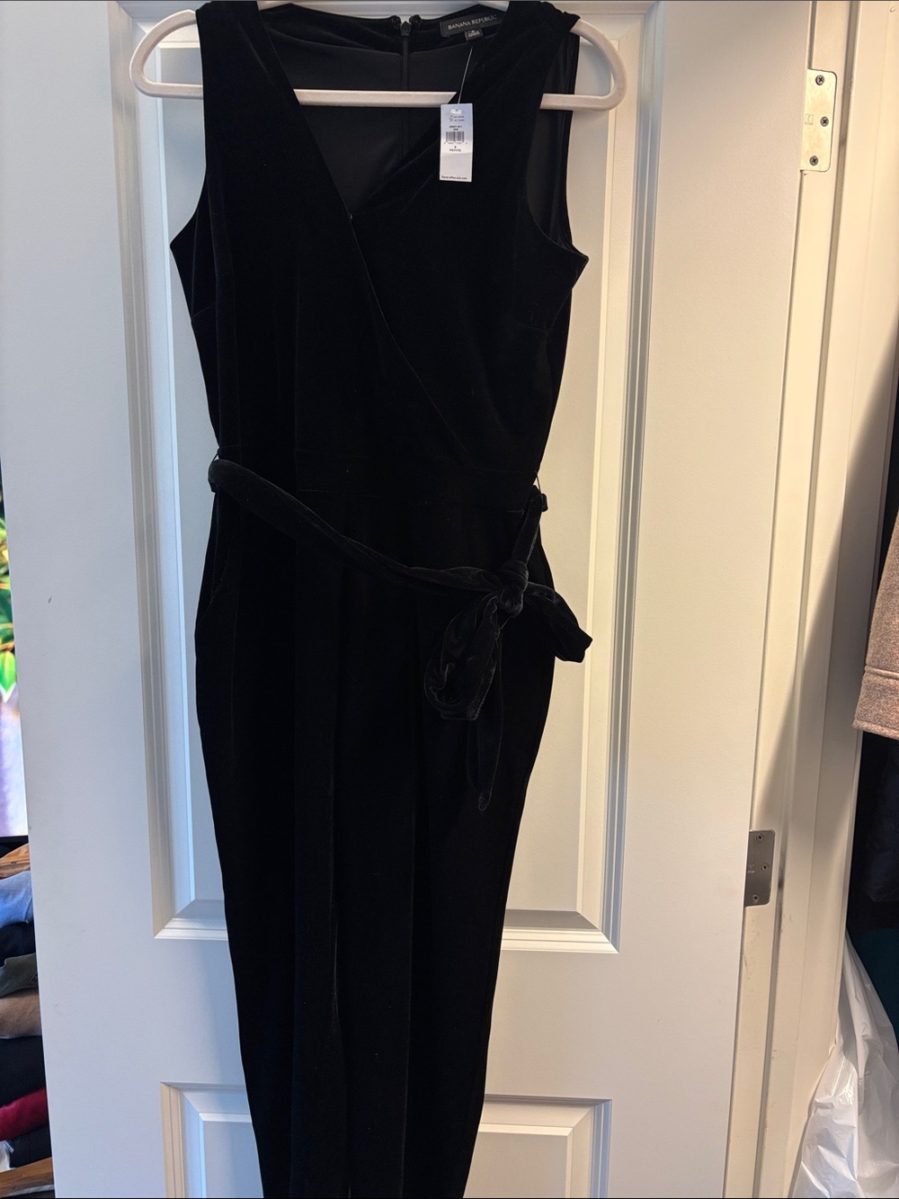 Banana Republic Black Velvet Sleeveless jumpsuit with Waist Tie